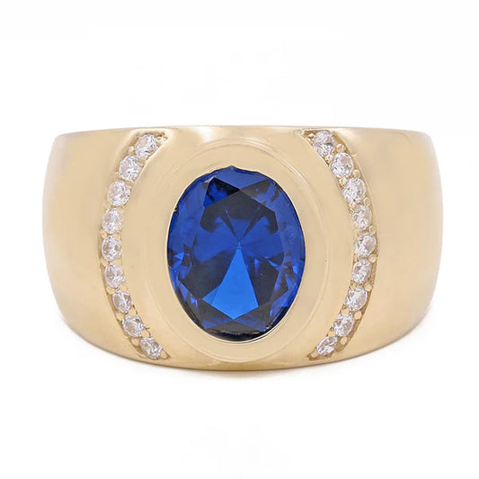 14K Yellow Gold Men’s Blue Stone Ring / Stone: Cz / Size 12 / Weight: 8.1GR / COMR4FS-56