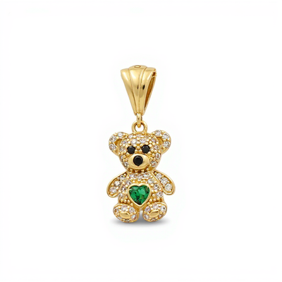 10K Yellow Gold Bear Pendant with Green Cz / Weight: 1.7 GR / CQPD0BR-1