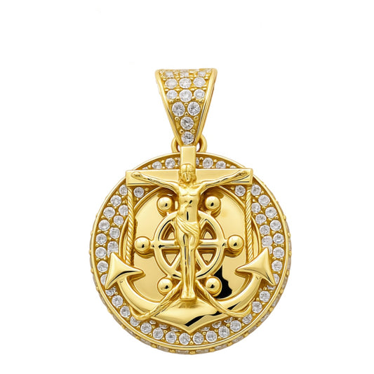 10K Yellow Gold Anchor with Christ Pendant / Cz / Weight: 4.7 GR / CAPD0ANC