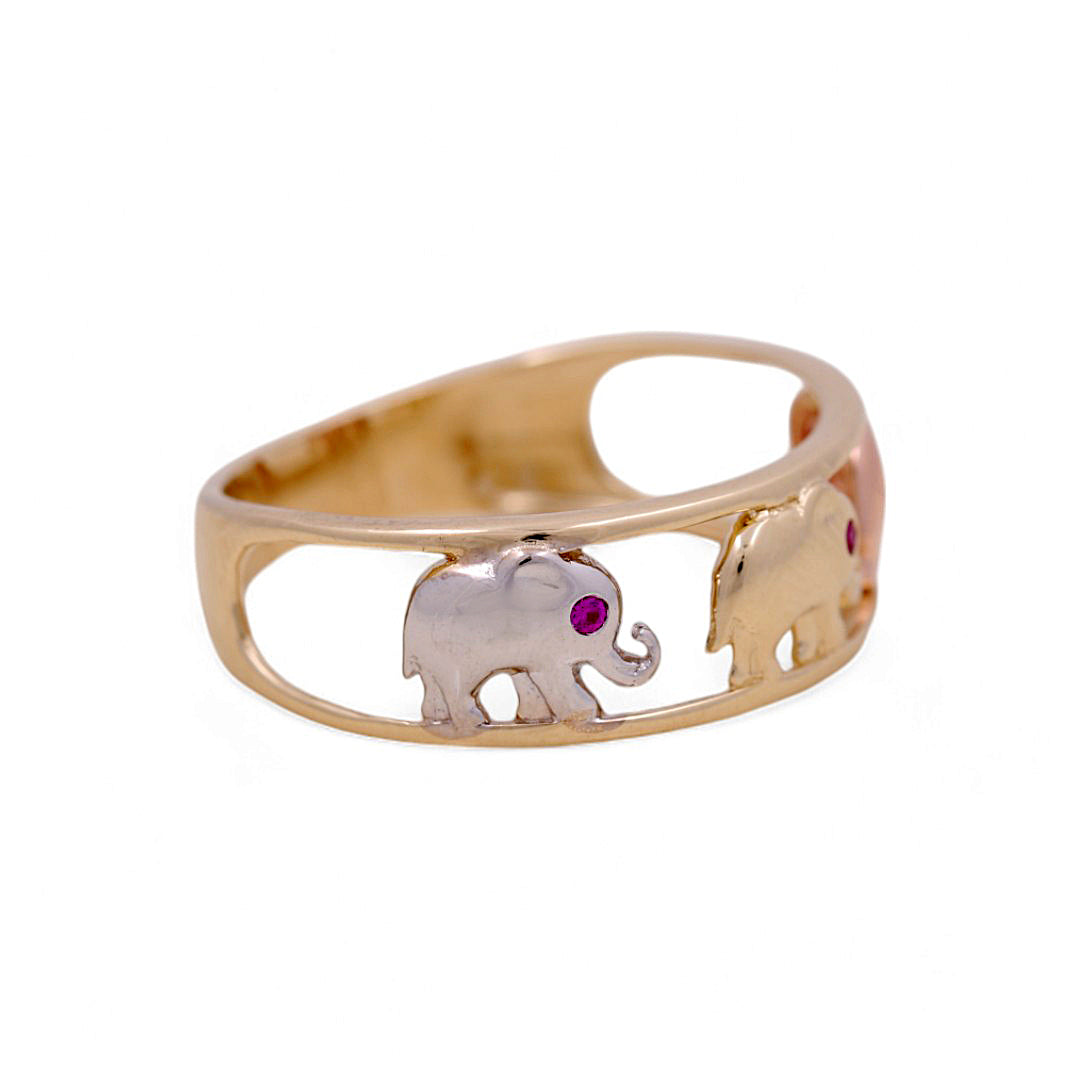 14K Yellow, White and Rose Gold Woman’s Elephant Ring / Stone: CZ / Size: 6.5 / Weight: 2.1GR / IEEWR4EP