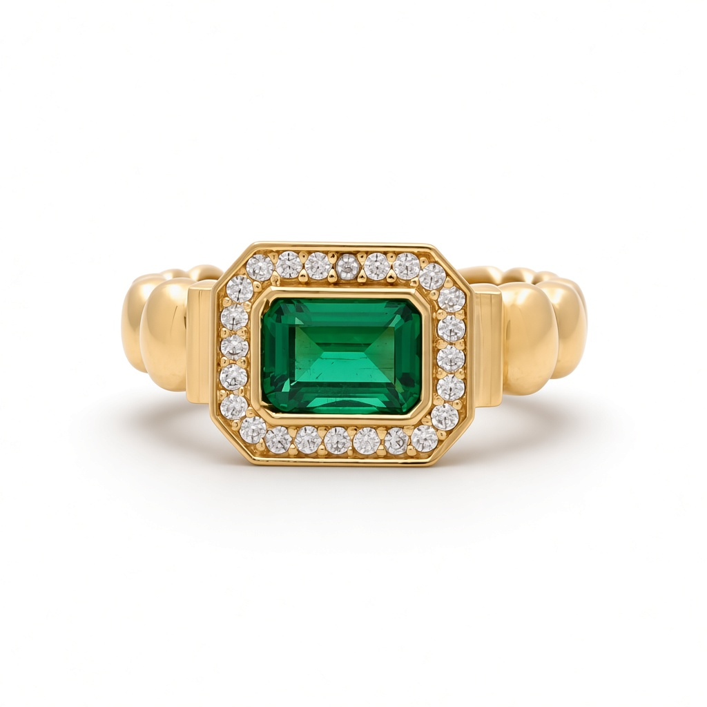 14K Yellow Gold Fashion Women's Ring with Green Cz / Size: 7.5 / Weight: 3 GR / YRF-3839