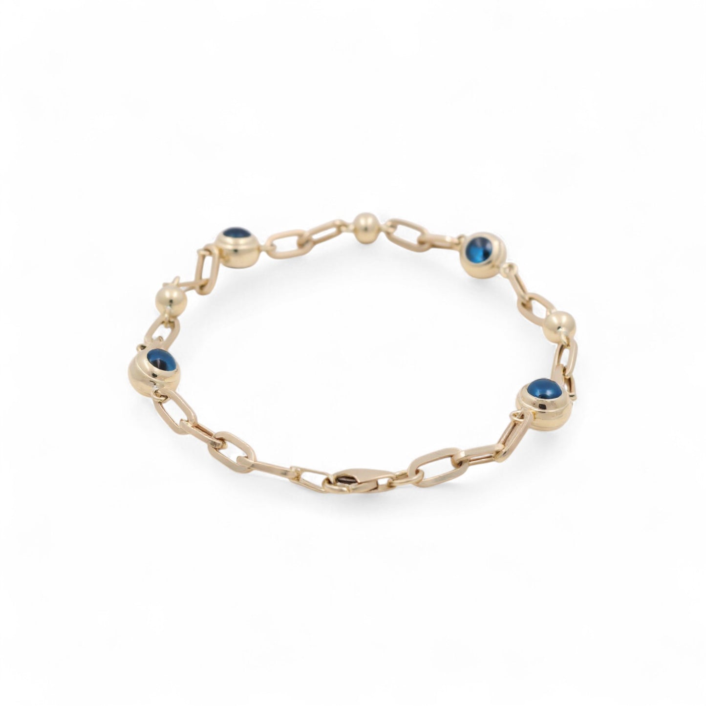 14K Yellow Gold Women's Evil Blue Eyes Paper Clip Bracelet / Size: 8" / Weight: 5.8 GR / BOWB4EYPC