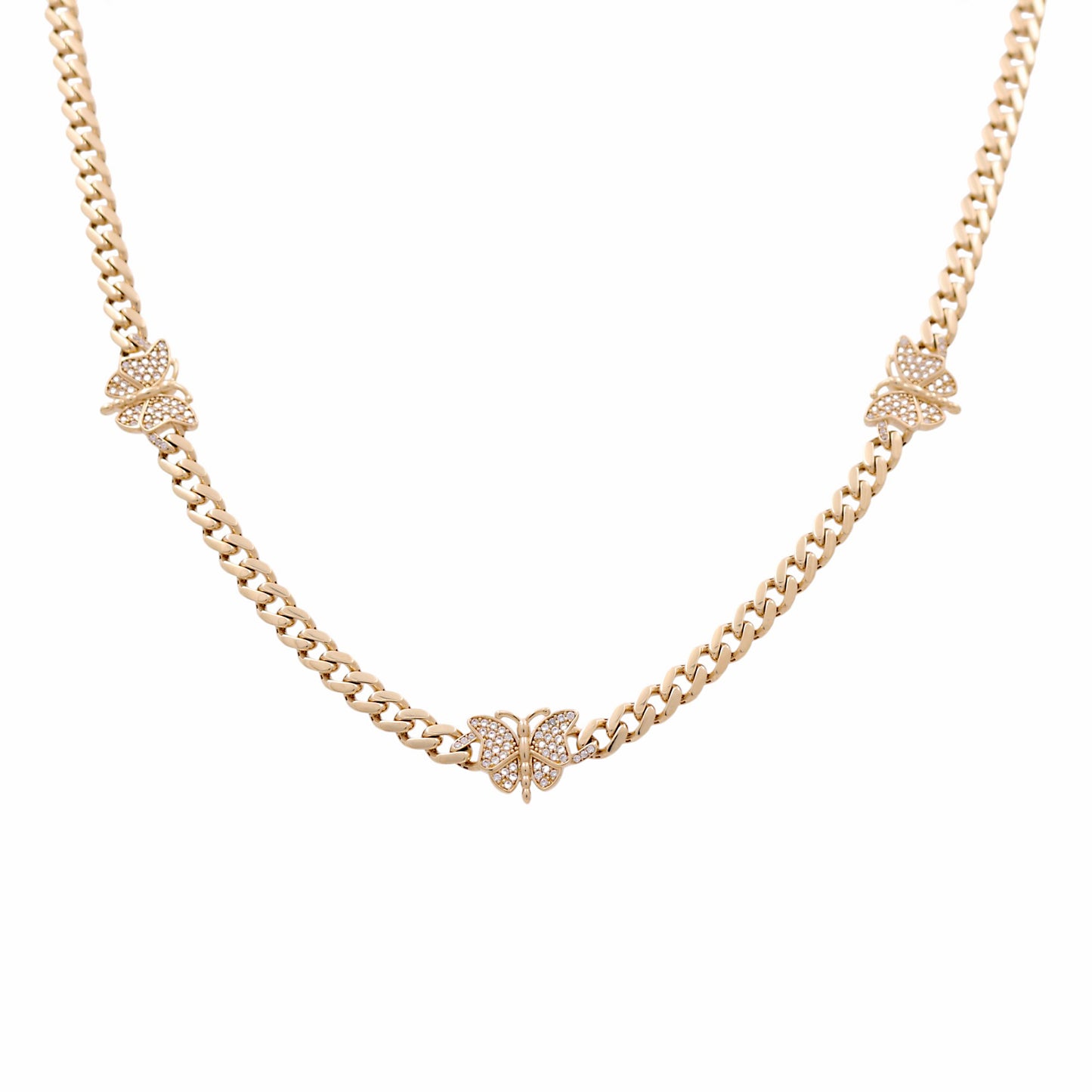 10K Yellow Gold Monaco Women's Necklace with Butterflies and Cz / Size: 17.5” / Weight: 15.21 GR / P18S-3