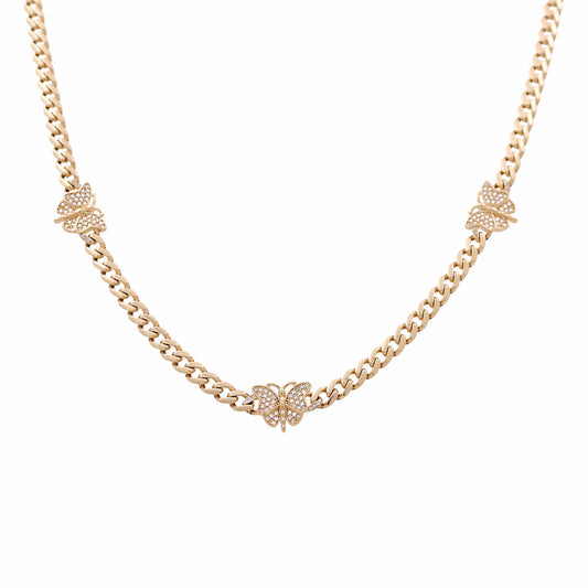 10K Yellow Gold Monaco Women's Necklace with Butterflies and Cz / Size: 17” / Weight: 14.5 GR / P18S-3