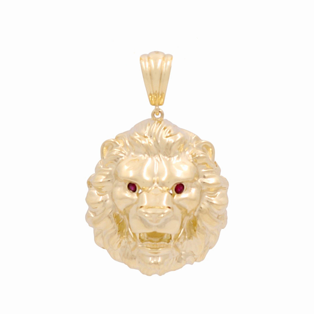10K Yellow Gold Lion Head Pendant with Red Cz / Weight: 10 GR