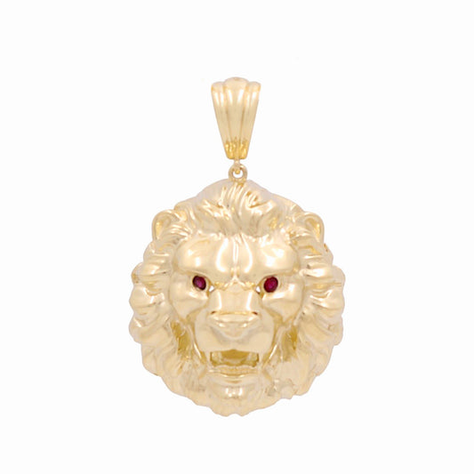 10K Yellow Gold Lion Head Pendant with Red Cz / Weight: 10 GR / WP-15