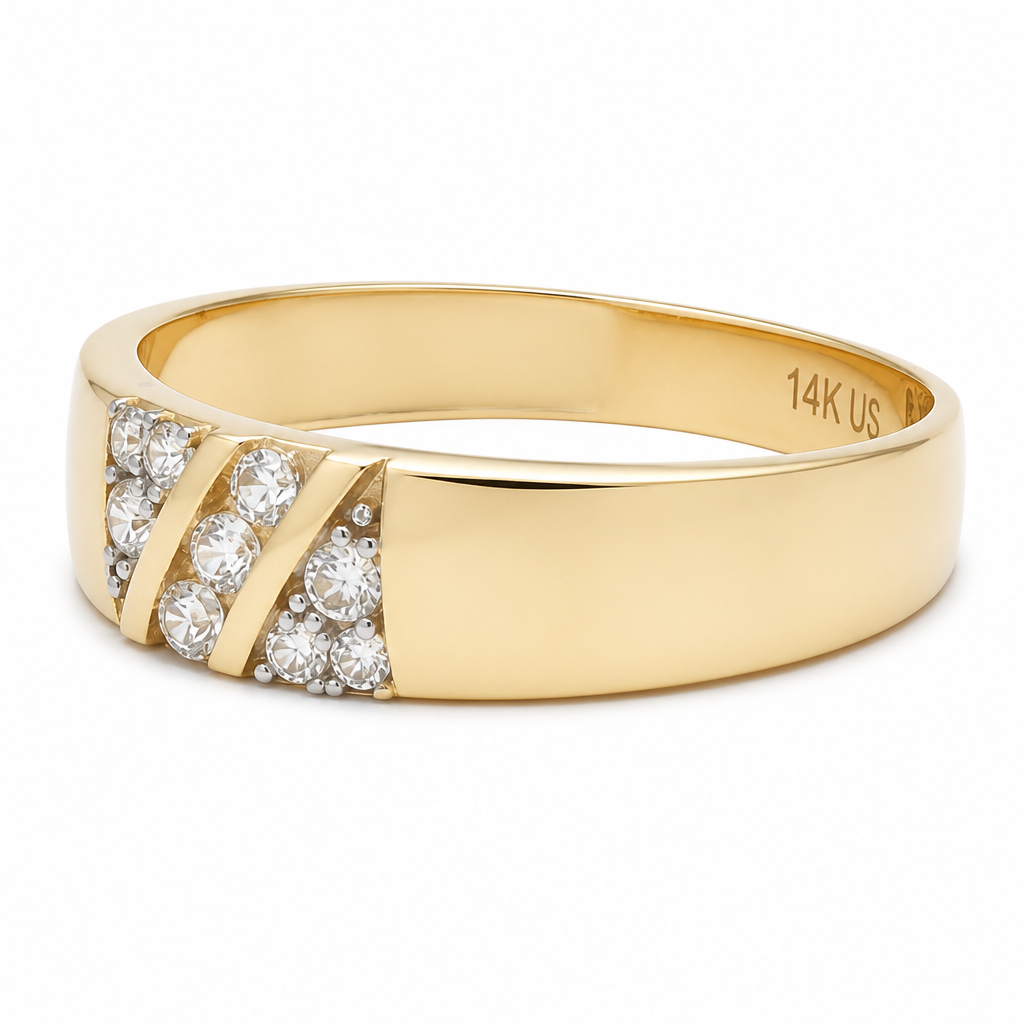 14K Yellow Gold Men's Wedding Band / Size:10 / Stone: Cz / Weight: 2.2 GR