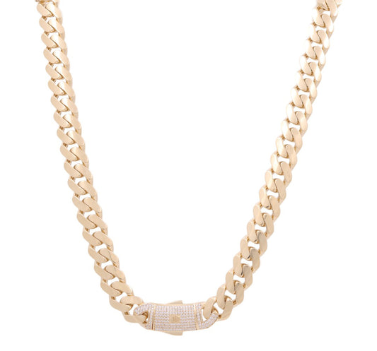 14K Yellow Gold Semisolid Monaco Chain / Size: 11mm 24" / Stone: Cz / Weight: 49.7 GR / COCH4MON11-24