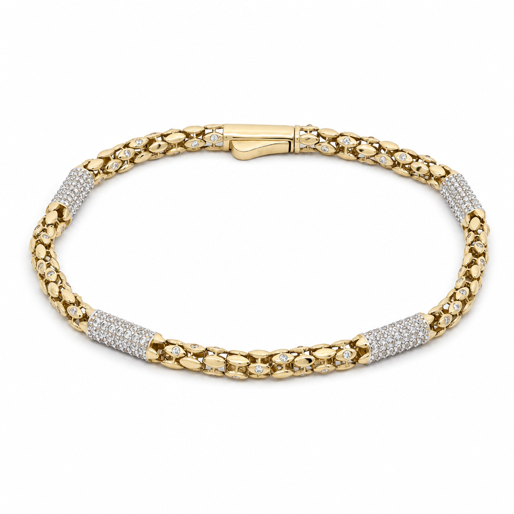 14K Yellow Gold Fashion Men's Bracelet with Cz / Size: 4mm 8'' / Weight: 9.4 GR / DOMB4FS4-8