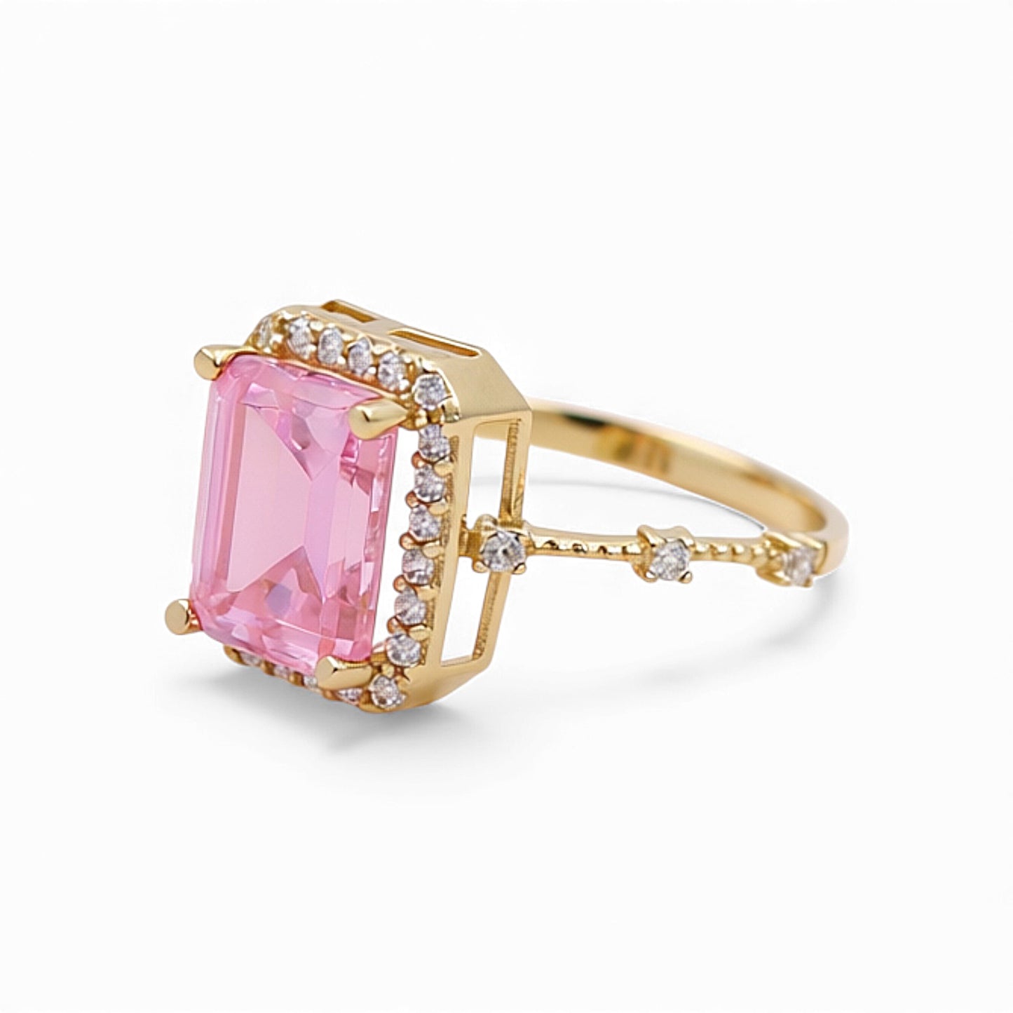 14K Yellow Gold Fashion Women's Ring with Pink Cz / Size: 7.5 / Weight: 2.5 GR / CCFWR4FS-2