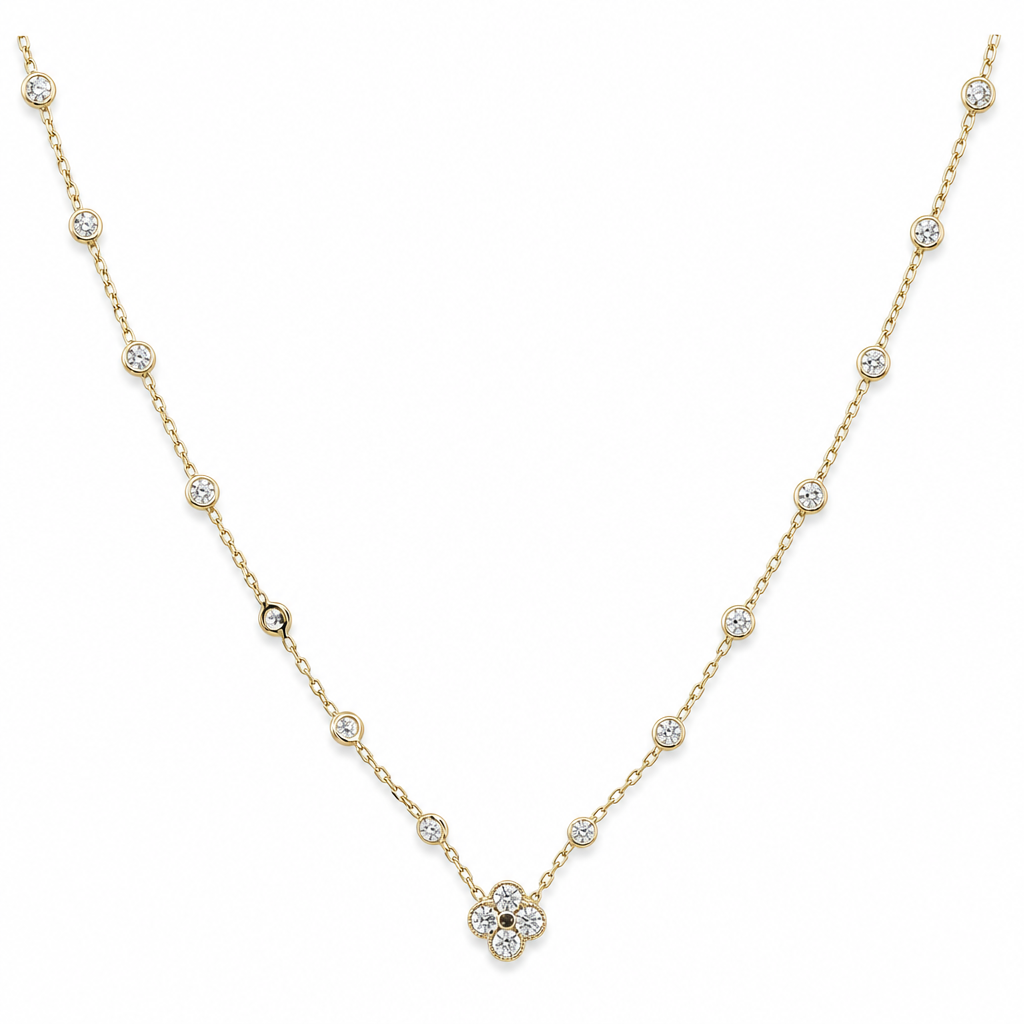 14K Yellow Gold Fashion Clover Necklace with Cz / Size: 18'' / Weight: 6 GR / LLBNK4CLV