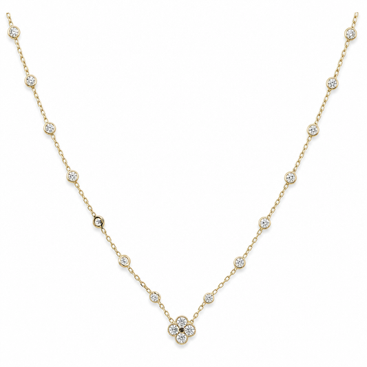 14K Yellow Gold Fashion Clover Necklace with Cz / Size: 18'' / Weight: 6 GR / LLBNK4CLV