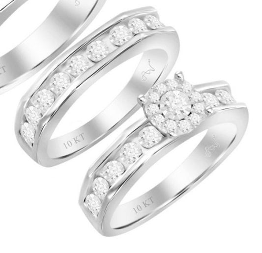 10K White Gold Diamond Woman Wedding Set/ Stone: 0.33CT / Size: 7 & 10 / 88319W