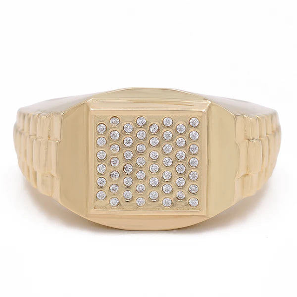14k Yellow Gold Cuadrado Men's Ring with Cz / Size 10.5 / Weight 7.1g / COMR4SQCZ-3
