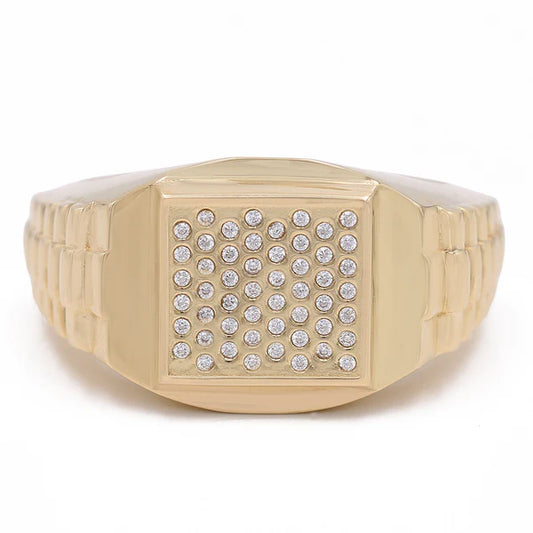 14k Yellow Gold Cuadrado Men's Ring with Cz / Size 10.5 / Weight 7.1g / COMR4SQCZ-3