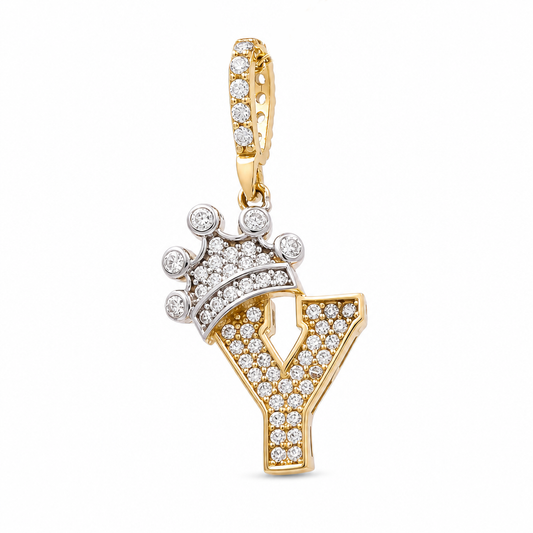 14K Yellow Gold Initial Pendant (Y) With Crown / Weight: 1.5 GR / CCFPD4-Y