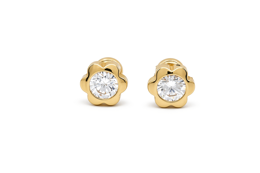 14K Yellow Gold Flower Stud Earrings with Cz / 6-B08801PS5