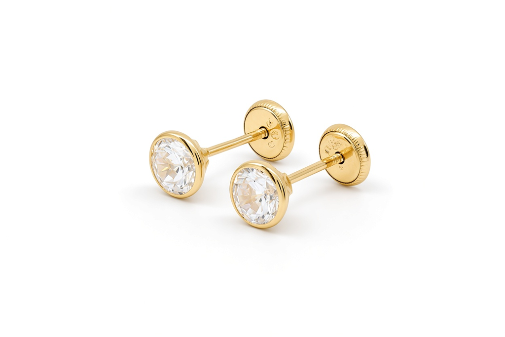 14K Yellow Gold Fashion Stud Earrings with Cz Stone / 6-715801PS