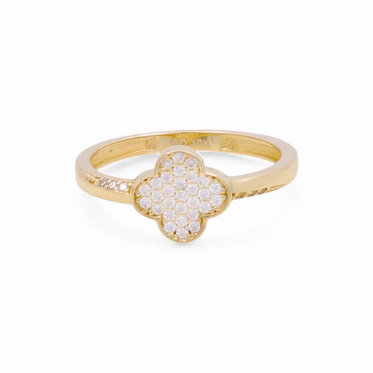 10K Yellow Gold Clover Women's Ring with White Cz / Size: 7.5 / Weight: 1.6 GR / P03R-2595