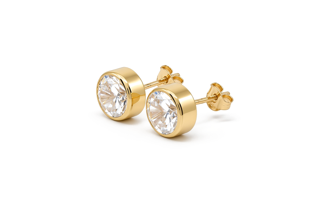 14K Yellow Gold Fashion Stud Earrings with Cz / 6-CH-R-7