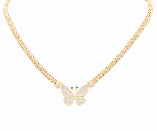 10K Yellow Gold Women's Fancy Link Necklace W/Butterfly / Size: 17" / Weight: 13.2 GR / P10S-106