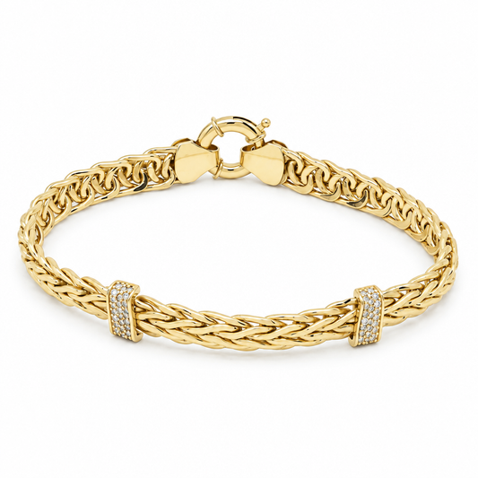 10K Yellow Gold Fancy Link Bracelet with Cz / Size: 7.5" / Weight: 5.8 GR / DOWB0FS