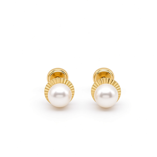 14K Yellow Gold Fashion Stud Earrings with Pearl / 6-681901PN