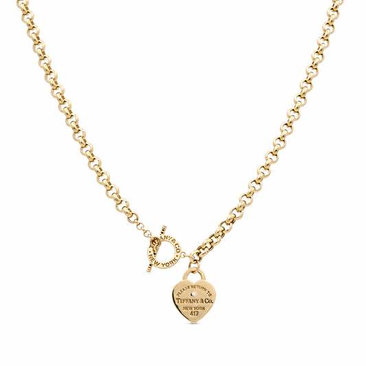 10K TF Yellow Gold Women's Heart Rolo Necklace With Cz TT/ Size: 18" 6mm / Weight: 17.5 GR