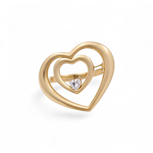14K Yellow Gold Heart Women's Ring with White Cz / Size: 7.5 / Weight: 3 GR / COWR4HR-32