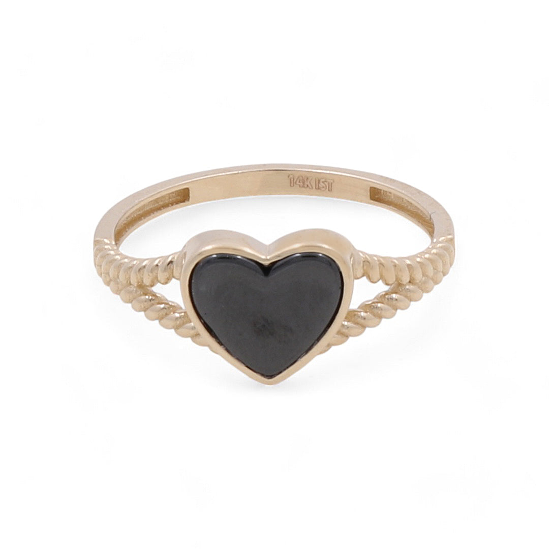 14K Yellow Gold Women’s Heart Black Onyx Ring