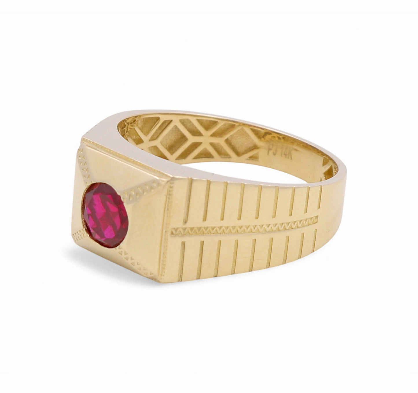 14K Yellow Gold RD Fashion Men's Ring With Red Cz / Size: 12.5 / Weight: 5.3 GR / CPMR4FS-5