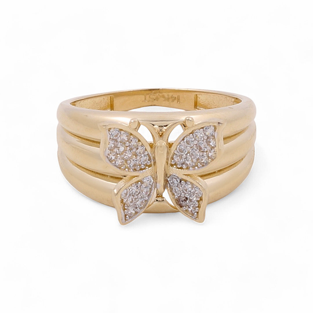 14K Yellow Gold Woman's Butterfly Ring / CZ / Size: 6.5 / COWR4BT-9