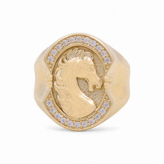 14K Yellow Gold Men’s Horse Fashion Ring / CZ / Size 10.5 / Weight: 7.3 GR / COMR4HR