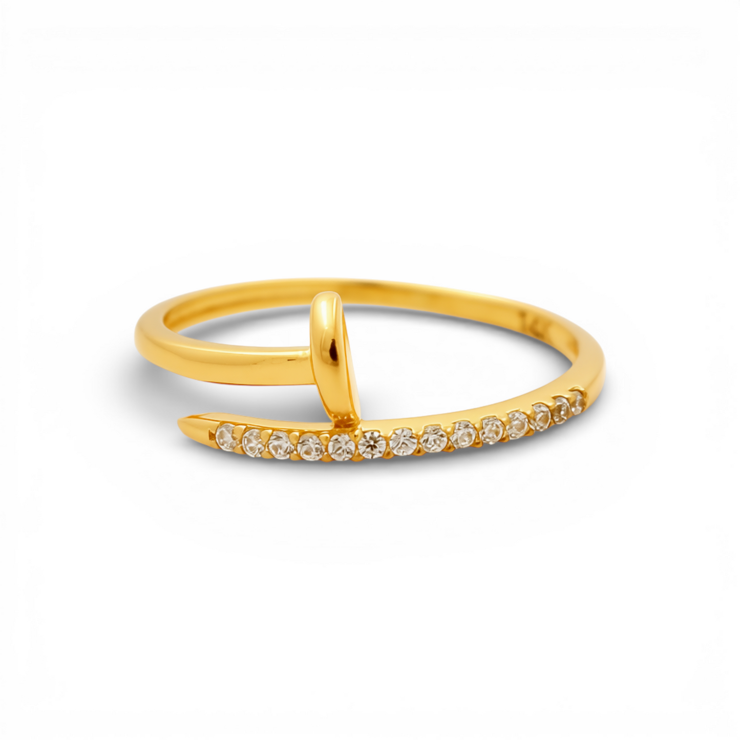 14K Yellow Gold Nail Women's Ring with Cz / Size: 7.5 / Weight: 1.1 GR / DQWR4NL