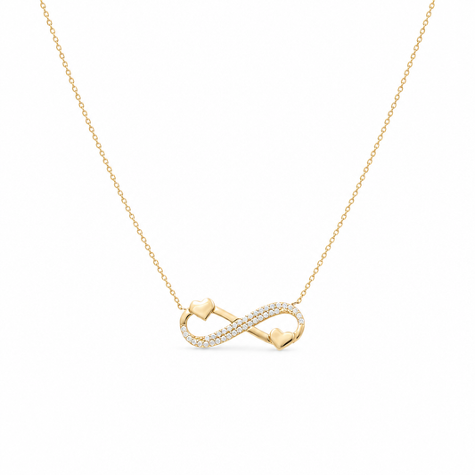 14K Yellow Gold Women's Necklace With Infiniti and Hearts Pendant / Stone: Cz / Size: 17" / Weight: 2.8 GR