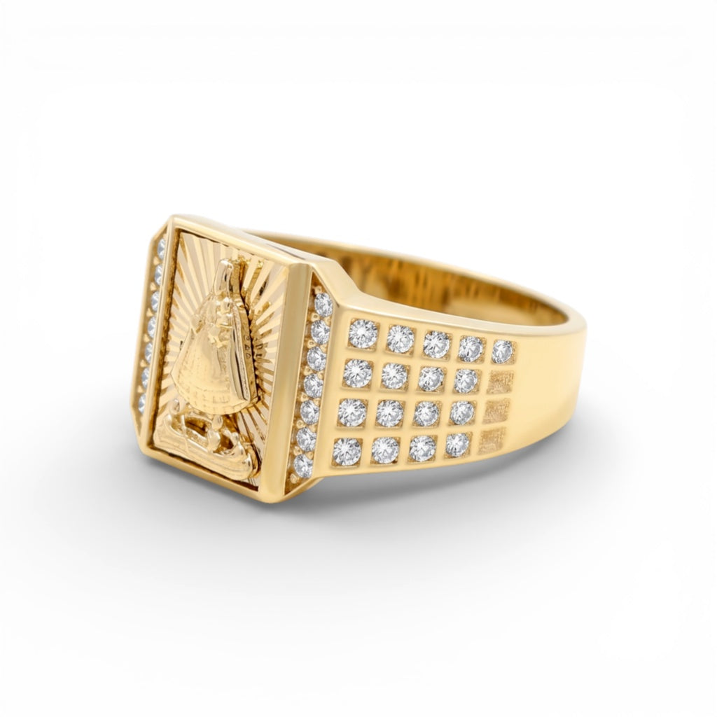 10K Yellow Gold SQ Virgen de la Caridad Men's Ring with Cz/ Size: 11.5 / Weight: 4.5 GR / CQMR0VC-3