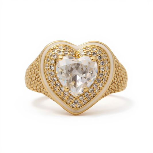14K Yellow Gold Fashion Heart Women's Ring with White Cz / Size: 7 / Weight: 5.3 GR / BOWR4HR-17