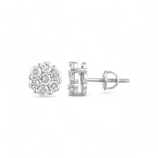 Aros con forma de flor de diamantes para mujer en oro blanco de 10 quilates / Piedra: 0,33 CT / 70047W