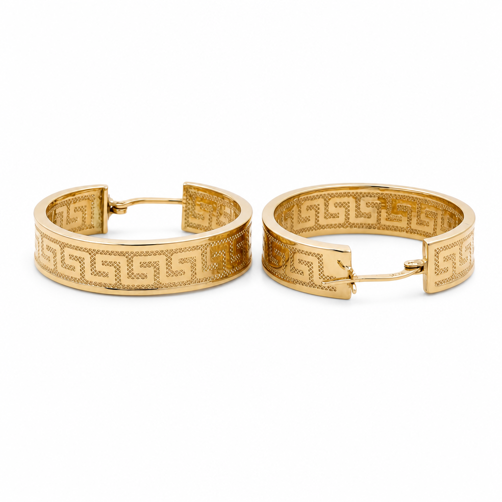 14K Fashion Earrings Hoops with Greek Design / Weight: 5.2 GR / COEH4GR