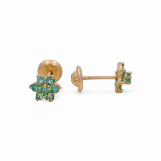 14k Yellow Gold Flower Stud Earrings with Emerald  / 6-277701PNE