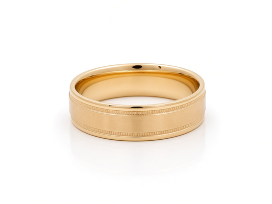 14K Yellow Gold Men's Wedding Band with Design / Size: 10 / Weight: 5.9 GR / WBEEMWB4DS-11