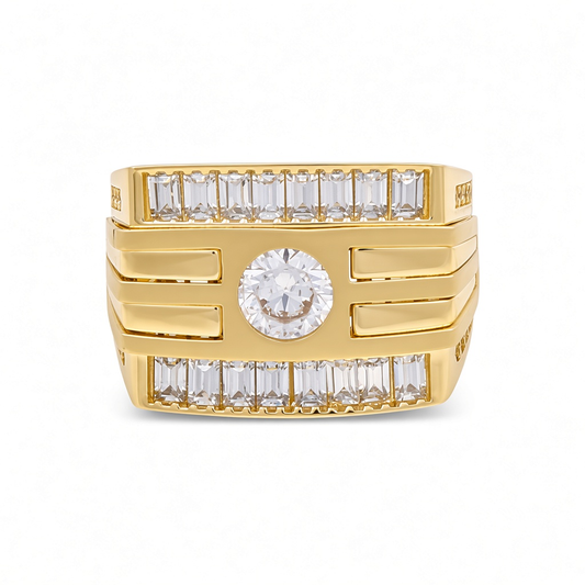 10K Yellow Gold Men's Fashion Ring with Baguette White Stones / Size: 9.5 / Weight: 8.5 GR / P80FM-21