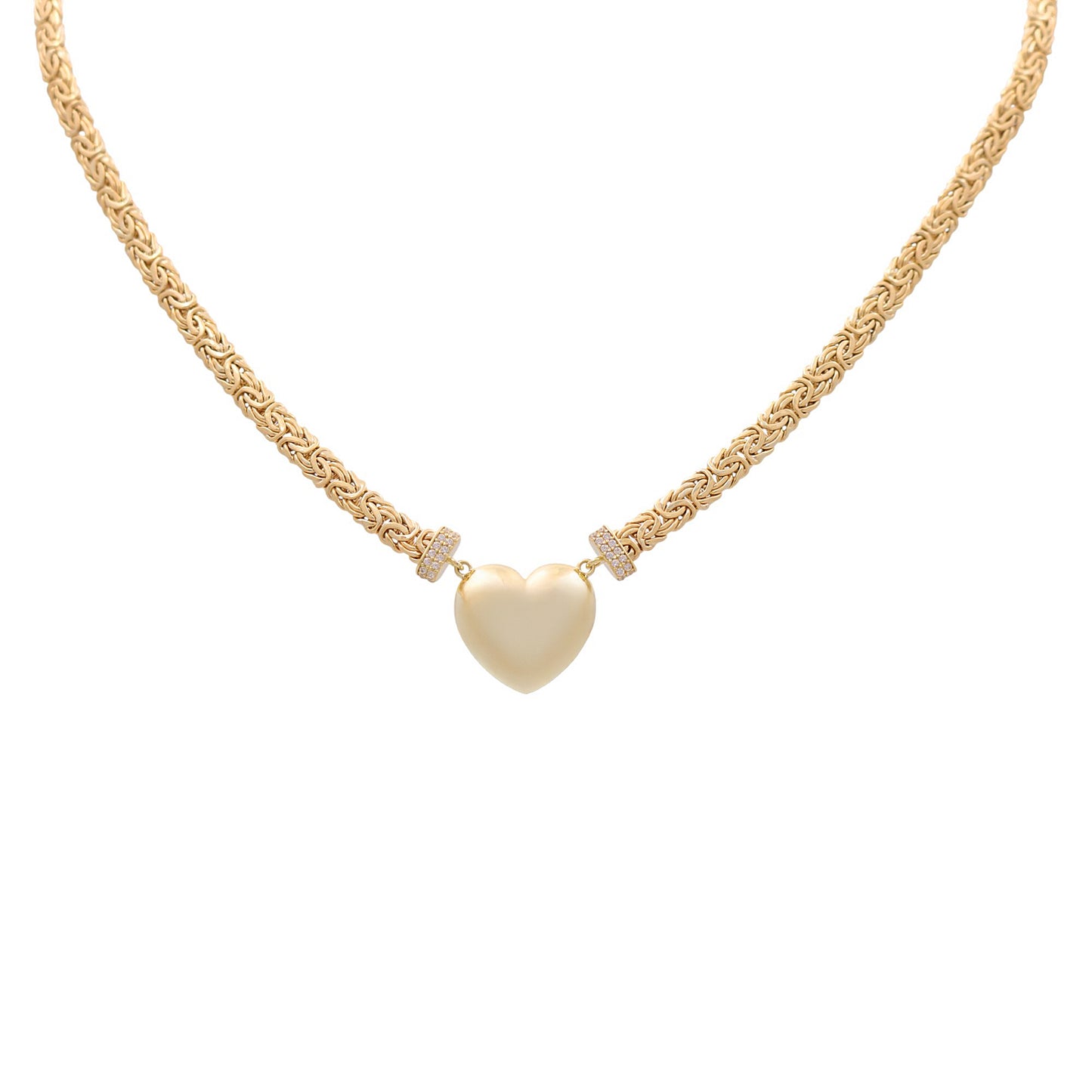 10K Yellow Gold Byzantine Link Women's Necklace with Heart / Stone: Cz / Size: 17.5" / Weight: 11.6 GR / DQNK0BZHR-1