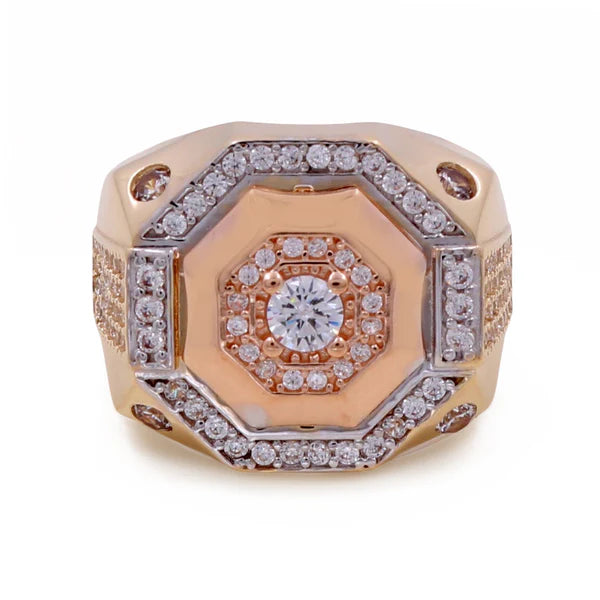 Gold Ring Men COMR3T4FS-1 14k C Cz Size 9.5sz Weight 7.7gr Three Tone Fashion