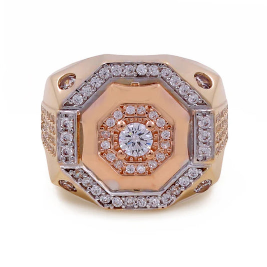 Gold Ring Men COMR3T4FS-1 14k C Cz Size 9.5sz Weight 7.7gr Three Tone Fashion
