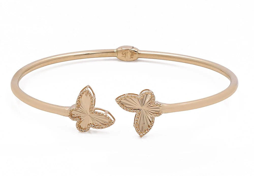 14K Yellow Gold Semi Solid Butterfly Women's Bangle Bracelet / Weight: 6.5 GR / COBB4BT