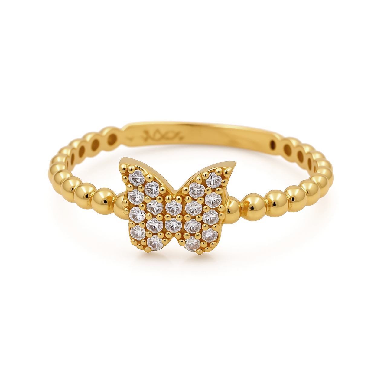 14K Yellow Gold Small Butterfly Women's Ring with Cz / Size: 7.5 / Weight: 1.2 GR / CEEWR4BT-2