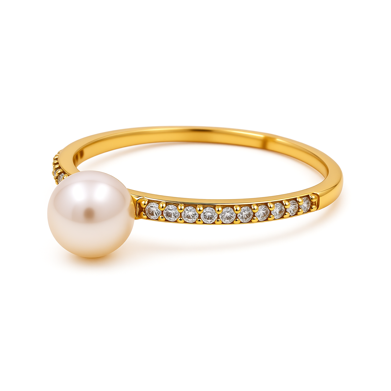 14K Yellow Gold Pearl Women's Ring with Cz / Size: 7 / Weight: 1.2 GR / CEEWR4FS-2