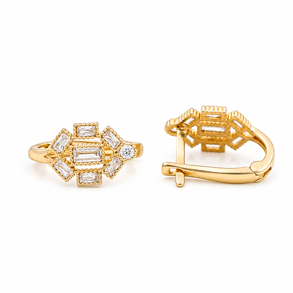 14K Yellow Gold Fashion Stud Earrings with White Cz / Weight 1.1 GR / COES4CZ