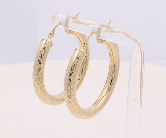 BAEH0DC4x23.5 10k B Size 4mm x 23.5mm Weight 3.5gr Earring Hoops with Diamond Cut